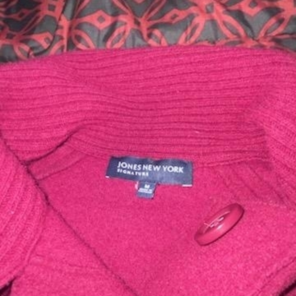 Jones New York Deep Raspberry Ribbed Knit Cardigan - Picture 3 of 3